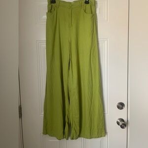 Women’s Chartreuse Green Wide Leg Pants Size L Linen/Rayon